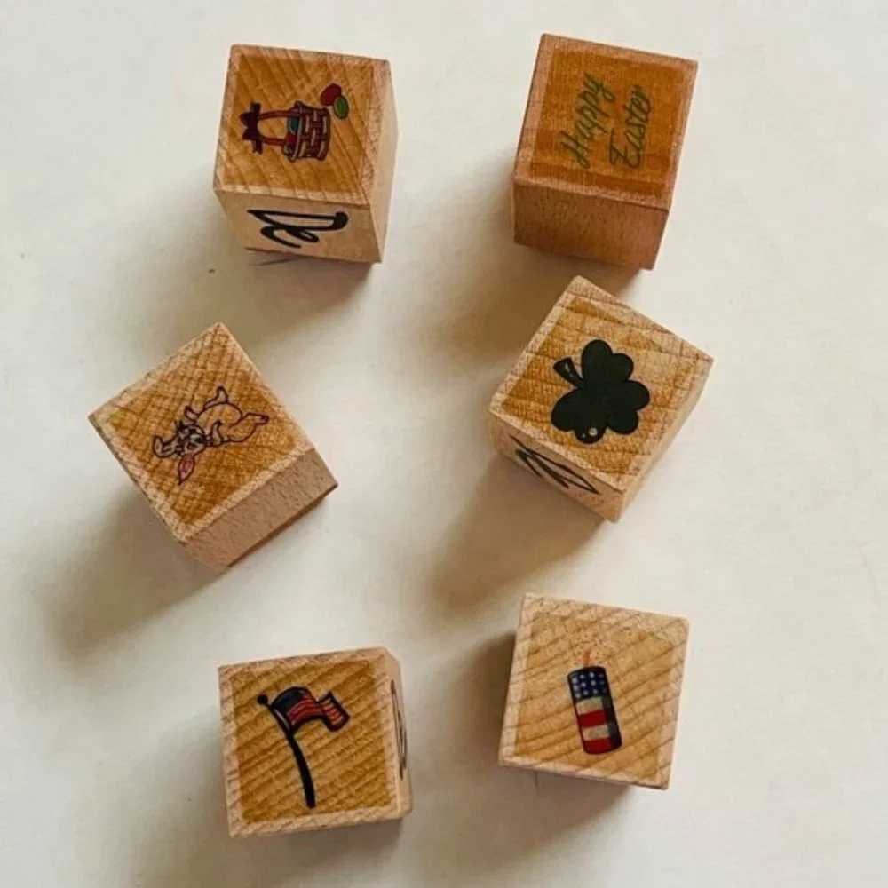 Holidays Wooden‎ Rubber Stamp Lot of 6 Easter St. Patrick Patriotic 4th of July